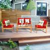 4 Pieces Patio Acacia Wood Thick Cushion Loveseat Sofa Set