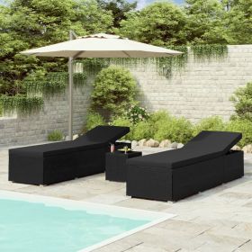 3 Piece Patio Sun Loungers with Tea Table Poly Rattan Black (Color: Black)