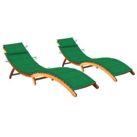 Sun Loungers 2 pcs with Cushions Solid Acacia Wood (Color: Green)