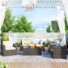 Patio Furniture Sets, 7-Piece Patio Wicker Sofa , Cushions, Chairs , a Loveseat , a Table and a Storage Box