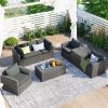 Patio Furniture Sets, 7-Piece Patio Wicker Sofa , Cushions, Chairs , a Loveseat , a Table and a Storage Box