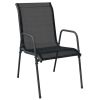 7 Piece Patio Dining Set Black Steel and Textilene