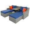 Patio Furniture Sets, 3-Piece Patio Wicker Sofa with Cushions, Pillows, Ottomans and Lift Top Coffee Table