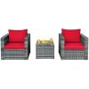 3 Pieces Patio Rattan Furniture Bistro Sofa Set with Cushioned