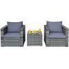 3 Pieces Patio Rattan Furniture Bistro Sofa Set with Cushioned