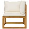 5 Piece Patio Lounge Set with Cushion Cream Solid Acacia Wood