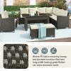 Patio Furniture Set;  6 Piece Outdoor Conversation Set;  Dining Table Chair with Bench and Cushions