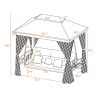 8.9 Ft. W x 5.9 Ft. D Outdoor Gazebo with Convertible Swing Bench;  Double Roof Soft Canopy Garden Backyard Gazebo with Mosquito Netting Suitable for