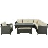 Patio Furniture Set;  6 Piece Outdoor Conversation Set;  Dining Table Chair with Bench and Cushions