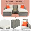 Patio Furniture Sets, 3-Piece Patio Wicker Sofa with Cushions, Pillows, Ottomans and Lift Top Coffee Table