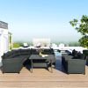 6-Piece Outdoor Wicker Sofa Set, Patio Rattan Dinning Set, Sectional Sofa with Thick Cushions and Pillows, Plywood Table Top, For Garden, Yard, Deck.