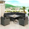 6-Piece Outdoor Wicker Sofa Set, Patio Rattan Dinning Set, Sectional Sofa with Thick Cushions and Pillows, Plywood Table Top, For Garden, Yard, Deck.