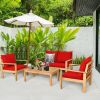 4 Pieces Patio Acacia Wood Thick Cushion Loveseat Sofa Set