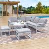 [Not allowed to sell to Wayfair]Industrial Style Outdoor Sofa Combination Set With 2 Love Sofa; 1 Single Sofa; 1 Table; 2 Bench