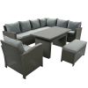 Patio Furniture Set; 6 Piece Outdoor Conversation Set; Dining Table Chair with Bench and Cushions