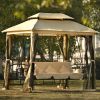 [VIDEO provided] 8.9 Ft. W x 5.9 Ft. D Outdoor Gazebo with Convertible Swing Bench; Double Roof Soft Canopy Garden Backyard Gazebo with Mosquito Netti