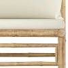 6 Piece Patio Lounge Set with Cream White Cushions Bamboo