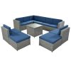 9 Piece Rattan Sectional Seating Group with Cushions and Ottoman, Patio Furniture Sets, Outdoor Wicker Sectional