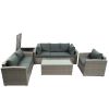 Patio Furniture Sets, 7-Piece Patio Wicker Sofa , Cushions, Chairs , a Loveseat , a Table and a Storage Box