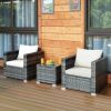 3 Pieces Patio Rattan Furniture Bistro Sofa Set with Cushioned