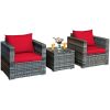 3 Pieces Patio Rattan Furniture Bistro Sofa Set with Cushioned