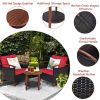 3 Pieces Patio Rattan Furniture Set with Washable Cushion and Acacia Wood Tabletop