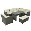 Patio Furniture Set;  6 Piece Outdoor Conversation Set;  Dining Table Chair with Bench and Cushions