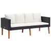 3 Piece Patio Lounge Set with Cushions Poly Rattan Black