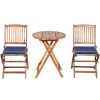 3 Pieces Patio Folding Wooden Bistro Set Cushioned Chair