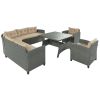 6-Piece Outdoor Wicker Sofa Set, Patio Rattan Dinning Set, Sectional Sofa with Thick Cushions and Pillows, Plywood Table Top, For Garden, Yard, Deck.