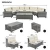 8-pieces Outdoor Wicker Round Sofa Set, Half-Moon Sectional Sets All Weather, Curved Sofa Set With Rectangular Coffee Table, PE Rattan Water-resistant