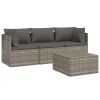 4 Piece Patio Lounge Set with Cushions Gray Poly Rattan