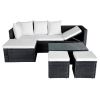 4 Piece Patio Lounge Set with Cushions Poly Rattan Black