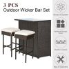 3 Pieces Patio Rattan Wicker Bar Table Stools Dining Set