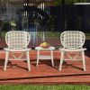 3 Pieces Hollow Design Retro Patio Table Chair Set All Weather Conversation Bistro Set Outdoor Table with Open Shelf and Lounge Chairs with Widened Se