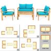 4 Pieces Patio Acacia Wood Thick Cushion Loveseat Sofa Set