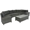 8-pieces Outdoor Wicker Round Sofa Set, Half-Moon Sectional Sets All Weather, Curved Sofa Set With Rectangular Coffee Table, PE Rattan Water-resistant