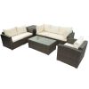 Patio Furniture Sets, 7-Piece Patio Wicker Sofa , Cushions, Chairs , a Loveseat , a Table and a Storage Box