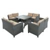 6-Piece Outdoor Wicker Sofa Set, Patio Rattan Dinning Set, Sectional Sofa with Thick Cushions and Pillows, Plywood Table Top, For Garden, Yard, Deck.