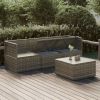 4 Piece Patio Lounge Set with Cushions Gray Poly Rattan