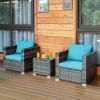 3 Pieces Patio Rattan Furniture Bistro Sofa Set with Cushioned