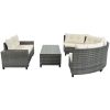 8-pieces Outdoor Wicker Round Sofa Set, Half-Moon Sectional Sets All Weather, Curved Sofa Set With Rectangular Coffee Table, PE Rattan Water-resistant