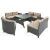 6-Piece Outdoor Wicker Sofa Set, Patio Rattan Dinning Set, Sectional Sofa with Thick Cushions and Pillows, Plywood Table Top, For Garden, Yard, Deck.